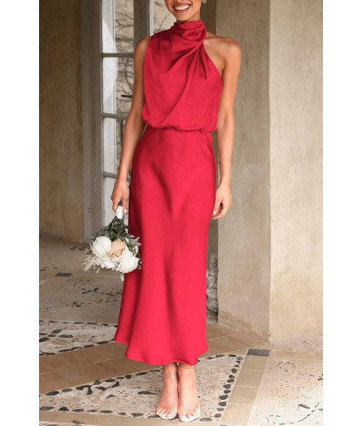 PRETTYGARDEN Women's 2025 Summer Satin Dress Elegant Sleeveless Mock Neck Cocktail Party Maxi Dresses