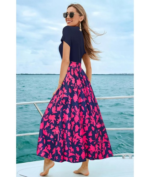Newshows Women Summer 2025 Maxi Dress Vacation Floral Spaghetti Strap Spring Casual Boho Split Beach Long Flowy Sundress