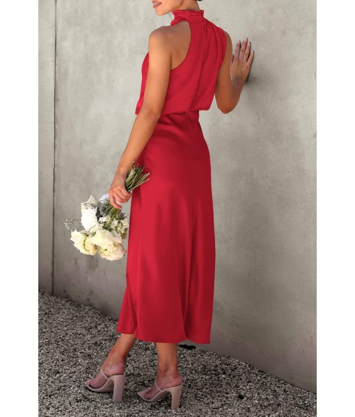 PRETTYGARDEN Women's 2025 Summer Satin Dress Elegant Sleeveless Mock Neck Cocktail Party Maxi Dresses