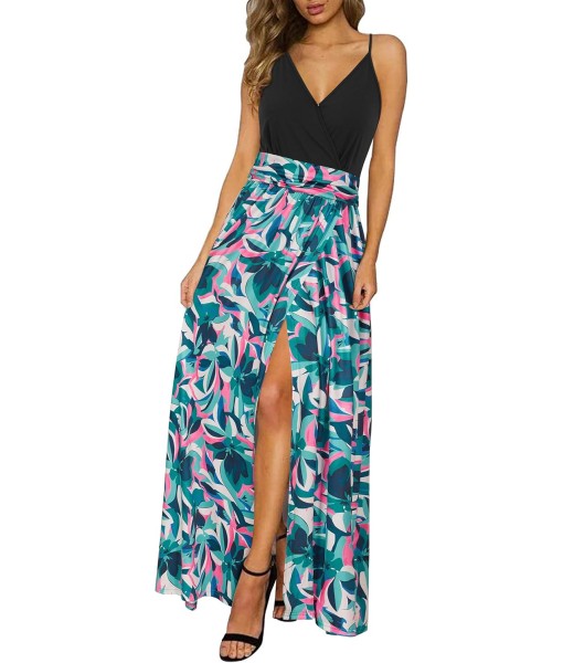 Newshows Women Summer 2025 Maxi Dress Vacation Floral Spaghetti Strap Spring Casual Boho Split Beach Long Flowy Sundress