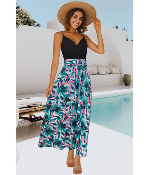 Newshows Women Summer 2025 Maxi Dress Vacation Floral Spaghetti Strap Spring Casual Boho Split Beach Long Flowy Sundress
