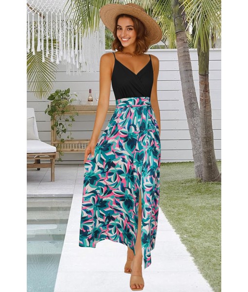 Newshows Women Summer 2025 Maxi Dress Vacation Floral Spaghetti Strap Spring Casual Boho Split Beach Long Flowy Sundress
