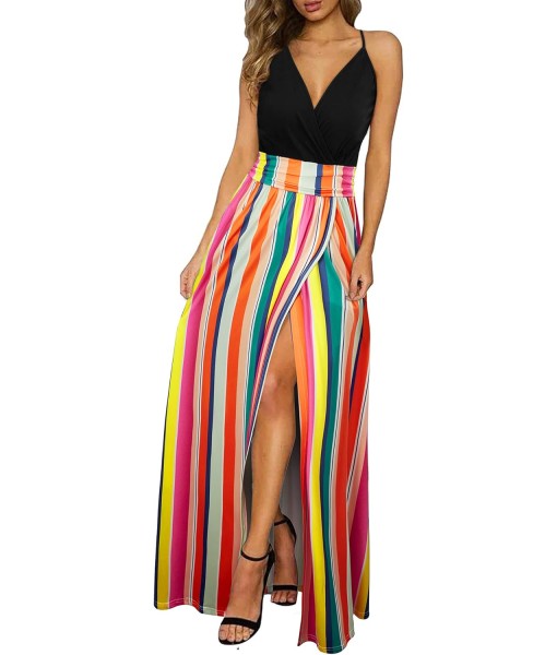 Newshows Women Summer 2025 Maxi Dress Vacation Floral Spaghetti Strap Spring Casual Boho Split Beach Long Flowy Sundress