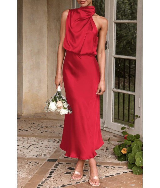 PRETTYGARDEN Women's 2025 Summer Satin Dress Elegant Sleeveless Mock Neck Cocktail Party Maxi Dresses