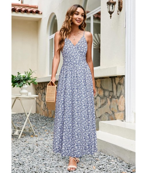 Newshows Women Summer 2025 Maxi Dress Vacation Floral Spaghetti Strap Spring Casual Boho Split Beach Long Flowy Sundress