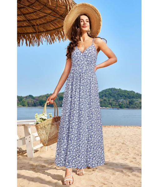 Newshows Women Summer 2025 Maxi Dress Vacation Floral Spaghetti Strap Spring Casual Boho Split Beach Long Flowy Sundress