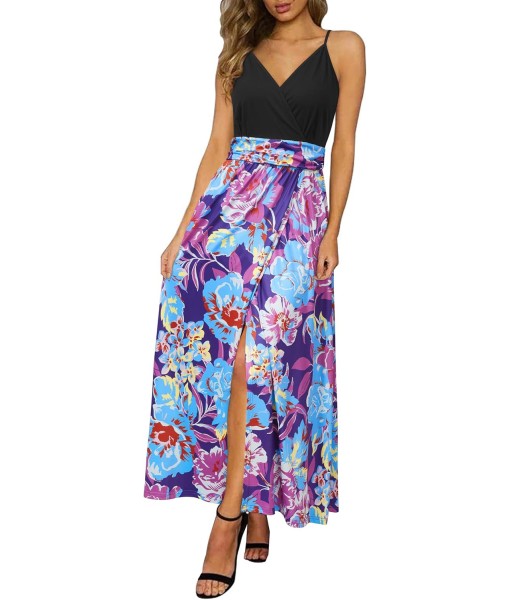 Newshows Women Summer 2025 Maxi Dress Vacation Floral Spaghetti Strap Spring Casual Boho Split Beach Long Flowy Sundress