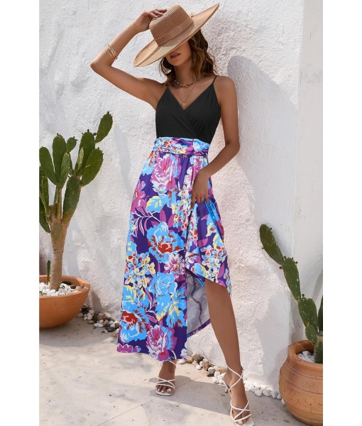 Newshows Women Summer 2025 Maxi Dress Vacation Floral Spaghetti Strap Spring Casual Boho Split Beach Long Flowy Sundress