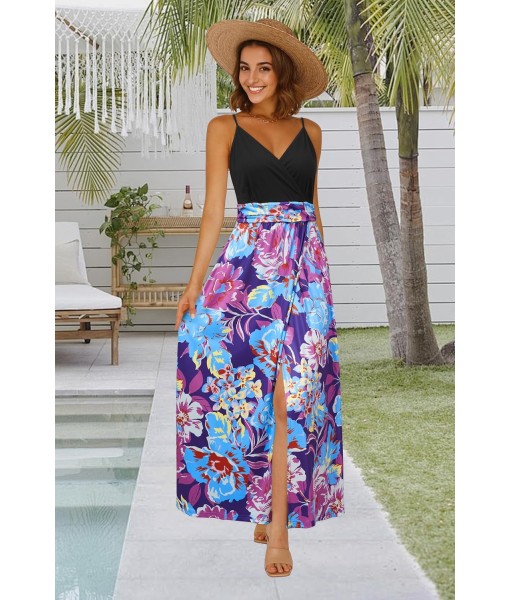 Newshows Women Summer 2025 Maxi Dress Vacation Floral Spaghetti Strap Spring Casual Boho Split Beach Long Flowy Sundress