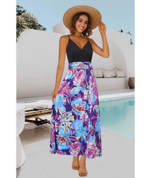Newshows Women Summer 2025 Maxi Dress Vacation Floral Spaghetti Strap Spring Casual Boho Split Beach Long Flowy Sundress