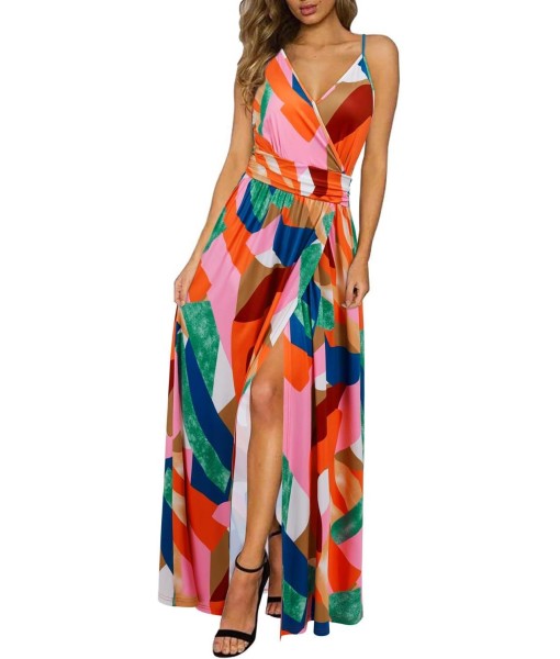 Newshows Women Summer 2025 Maxi Dress Vacation Floral Spaghetti Strap Spring Casual Boho Split Beach Long Flowy Sundress