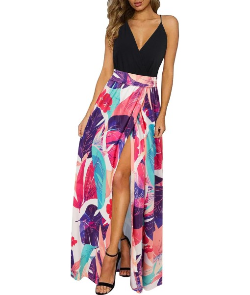 Newshows Women Summer 2025 Maxi Dress Vacation Floral Spaghetti Strap Spring Casual Boho Split Beach Long Flowy Sundress