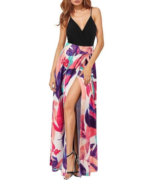 Newshows Women Summer 2025 Maxi Dress Vacation Floral Spaghetti Strap Spring Casual Boho Split Beach Long Flowy Sundress