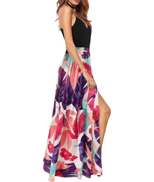 Newshows Women Summer 2025 Maxi Dress Vacation Floral Spaghetti Strap Spring Casual Boho Split Beach Long Flowy Sundress