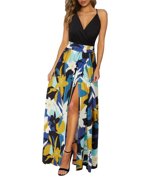 Newshows Women Summer 2025 Maxi Dress Vacation Floral Spaghetti Strap Spring Casual Boho Split Beach Long Flowy Sundress
