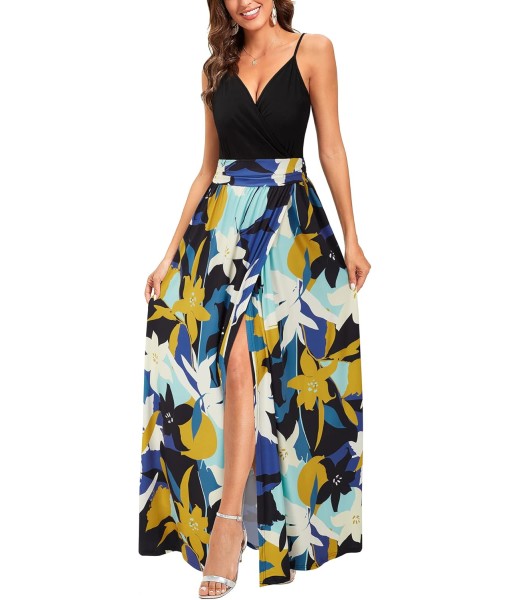 Newshows Women Summer 2025 Maxi Dress Vacation Floral Spaghetti Strap Spring Casual Boho Split Beach Long Flowy Sundress