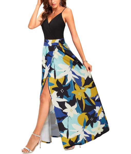 Newshows Women Summer 2025 Maxi Dress Vacation Floral Spaghetti Strap Spring Casual Boho Split Beach Long Flowy Sundress
