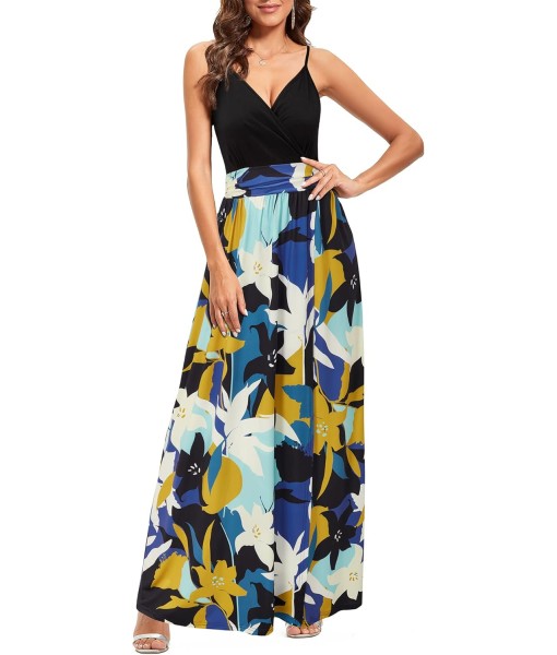 Newshows Women Summer 2025 Maxi Dress Vacation Floral Spaghetti Strap Spring Casual Boho Split Beach Long Flowy Sundress