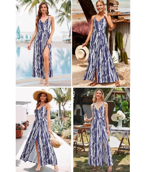 Newshows Women Summer 2025 Maxi Dress Vacation Floral Spaghetti Strap Spring Casual Boho Split Beach Long Flowy Sundress
