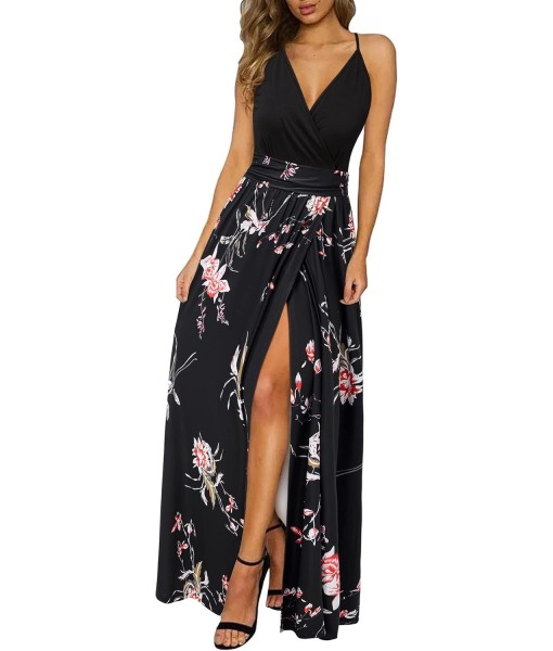 Newshows Women Summer 2025 Maxi Dress Vacation Floral Spaghetti Strap Spring Casual Boho Split Beach Long Flowy Sundress