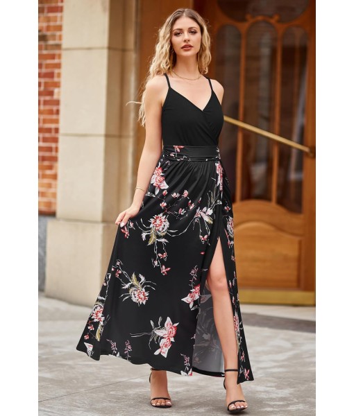 Newshows Women Summer 2025 Maxi Dress Vacation Floral Spaghetti Strap Spring Casual Boho Split Beach Long Flowy Sundress