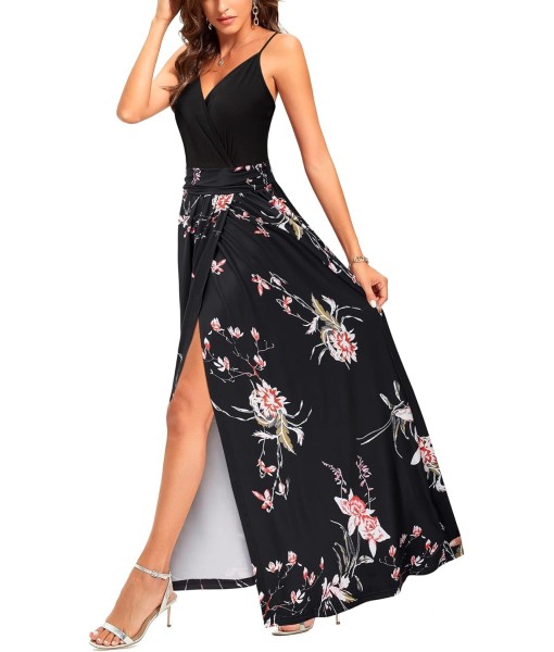 Newshows Women Summer 2025 Maxi Dress Vacation Floral Spaghetti Strap Spring Casual Boho Split Beach Long Flowy Sundress