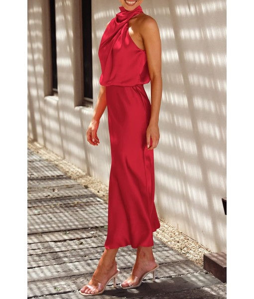 PRETTYGARDEN Women's 2025 Summer Satin Dress Elegant Sleeveless Mock Neck Cocktail Party Maxi Dresses