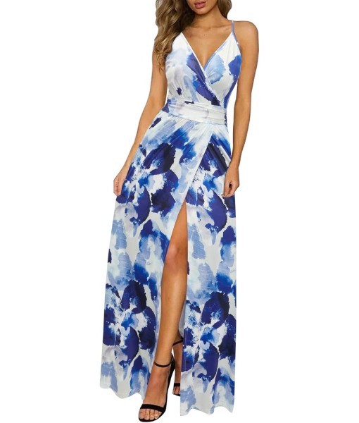 Newshows Women Summer 2025 Maxi Dress Vacation Floral Spaghetti Strap Spring Casual Boho Split Beach Long Flowy Sundress