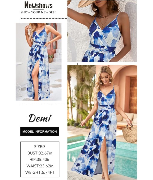 Newshows Women Summer 2025 Maxi Dress Vacation Floral Spaghetti Strap Spring Casual Boho Split Beach Long Flowy Sundress