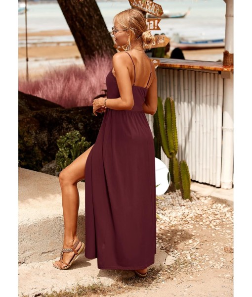 Newshows Women Summer 2025 Maxi Dress Vacation Floral Spaghetti Strap Spring Casual Boho Split Beach Long Flowy Sundress