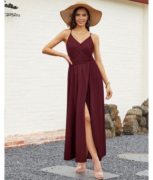 Newshows Women Summer 2025 Maxi Dress Vacation Floral Spaghetti Strap Spring Casual Boho Split Beach Long Flowy Sundress