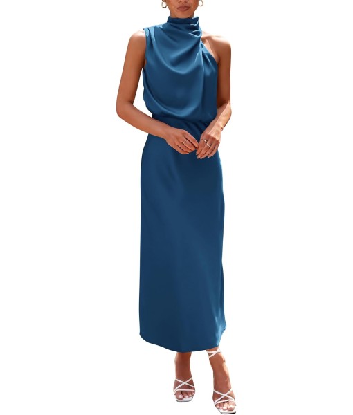 PRETTYGARDEN Women's 2025 Summer Satin Dress Elegant Sleeveless Mock Neck Cocktail Party Maxi Dresses