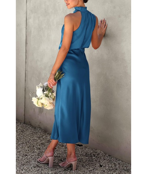 PRETTYGARDEN Women's 2025 Summer Satin Dress Elegant Sleeveless Mock Neck Cocktail Party Maxi Dresses