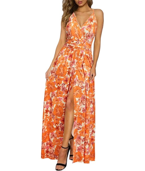Newshows Women Summer 2025 Maxi Dress Vacation Floral Spaghetti Strap Spring Casual Boho Split Beach Long Flowy Sundress