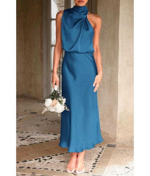 PRETTYGARDEN Women's 2025 Summer Satin Dress Elegant Sleeveless Mock Neck Cocktail Party Maxi Dresses