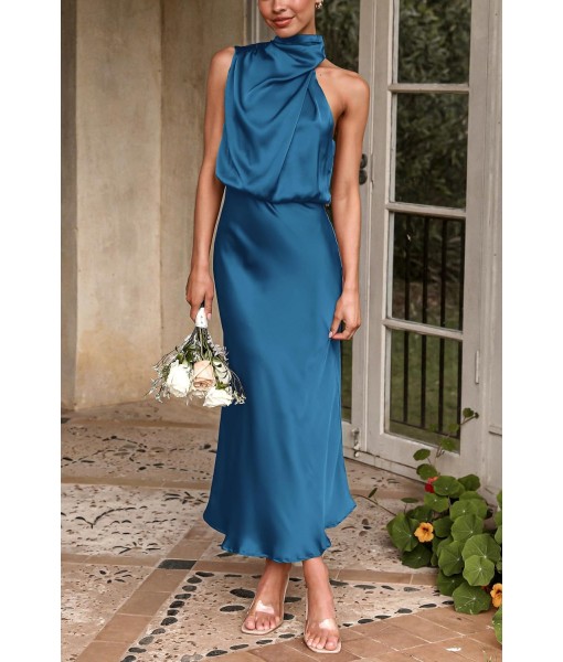 PRETTYGARDEN Women's 2025 Summer Satin Dress Elegant Sleeveless Mock Neck Cocktail Party Maxi Dresses