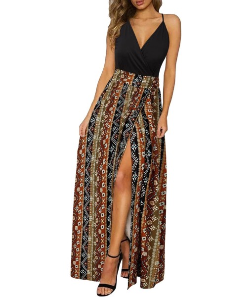 Newshows Women Summer 2025 Maxi Dress Vacation Floral Spaghetti Strap Spring Casual Boho Split Beach Long Flowy Sundress