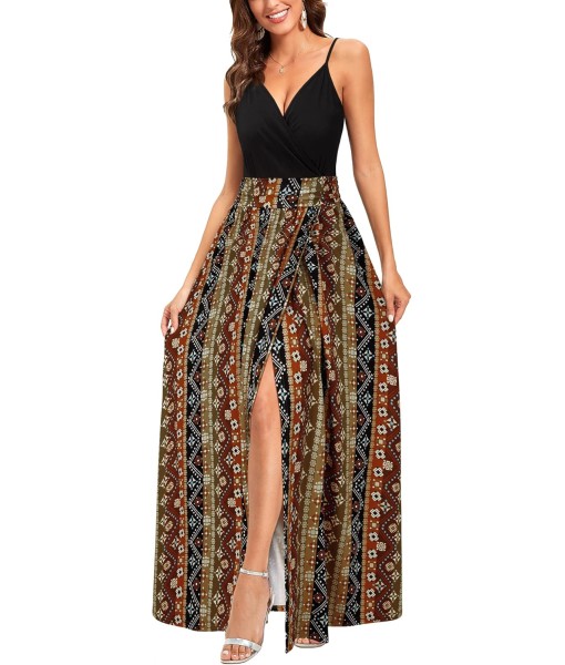 Newshows Women Summer 2025 Maxi Dress Vacation Floral Spaghetti Strap Spring Casual Boho Split Beach Long Flowy Sundress