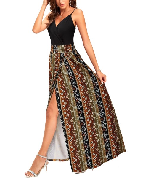 Newshows Women Summer 2025 Maxi Dress Vacation Floral Spaghetti Strap Spring Casual Boho Split Beach Long Flowy Sundress