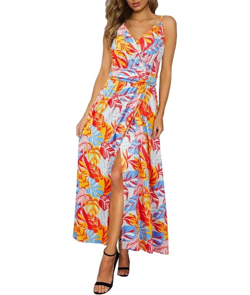 Newshows Women Summer 2025 Maxi Dress Vacation Floral Spaghetti Strap Spring Casual Boho Split Beach Long Flowy Sundress