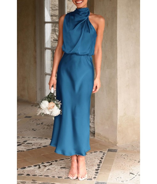 PRETTYGARDEN Women's 2025 Summer Satin Dress Elegant Sleeveless Mock Neck Cocktail Party Maxi Dresses