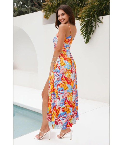 Newshows Women Summer 2025 Maxi Dress Vacation Floral Spaghetti Strap Spring Casual Boho Split Beach Long Flowy Sundress
