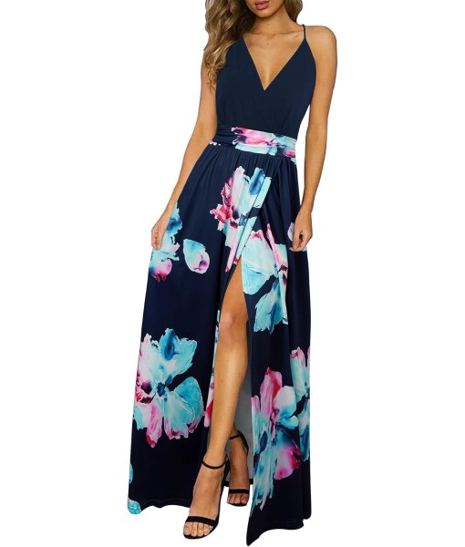 Newshows Women Summer 2025 Maxi Dress Vacation Floral Spaghetti Strap Spring Casual Boho Split Beach Long Flowy Sundress
