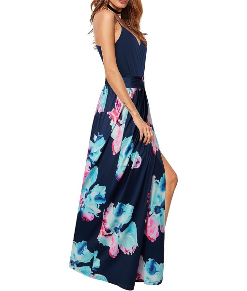 Newshows Women Summer 2025 Maxi Dress Vacation Floral Spaghetti Strap Spring Casual Boho Split Beach Long Flowy Sundress