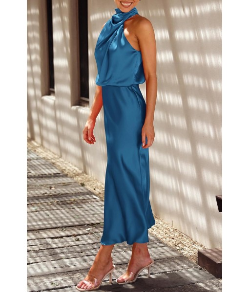 PRETTYGARDEN Women's 2025 Summer Satin Dress Elegant Sleeveless Mock Neck Cocktail Party Maxi Dresses