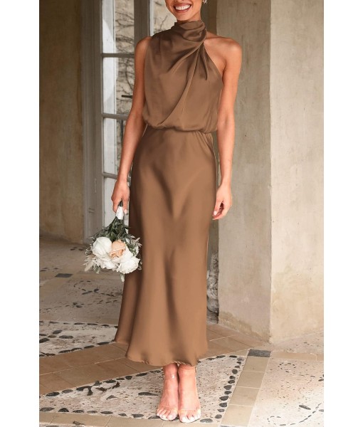PRETTYGARDEN Women's 2025 Summer Satin Dress Elegant Sleeveless Mock Neck Cocktail Party Maxi Dresses