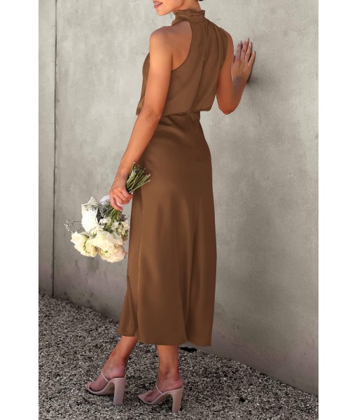 PRETTYGARDEN Women's 2025 Summer Satin Dress Elegant Sleeveless Mock Neck Cocktail Party Maxi Dresses