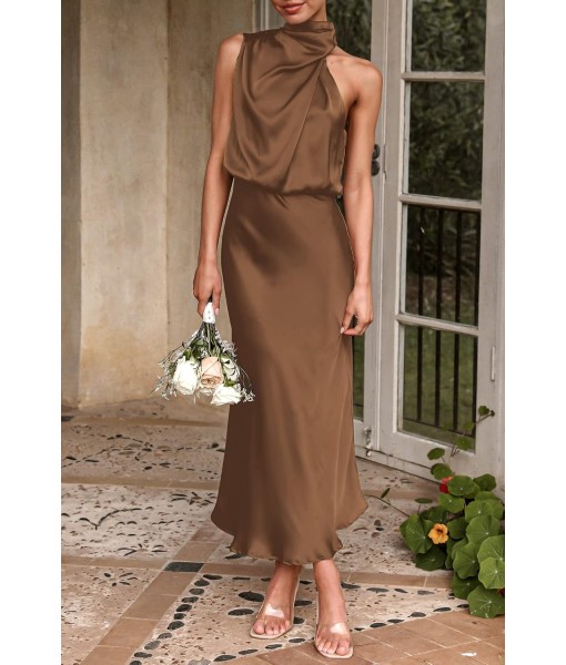 PRETTYGARDEN Women's 2025 Summer Satin Dress Elegant Sleeveless Mock Neck Cocktail Party Maxi Dresses