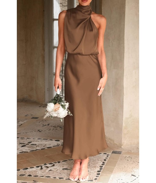 PRETTYGARDEN Women's 2025 Summer Satin Dress Elegant Sleeveless Mock Neck Cocktail Party Maxi Dresses
