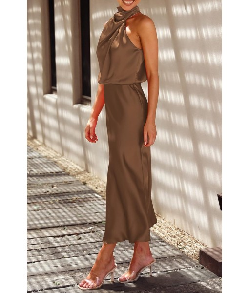 PRETTYGARDEN Women's 2025 Summer Satin Dress Elegant Sleeveless Mock Neck Cocktail Party Maxi Dresses